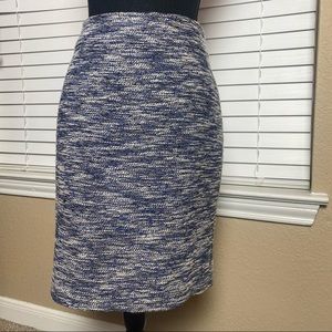 ANN TAYLOR Blue/Cream Marble Knit Pencil Skirt